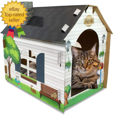 Cardboard Cat House Hideaway Playhouse with Cat Scratcher Scratching Pad