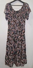 Maurices 2X Black w/ Pink, Blue, White Floral Print Rayon Boat Neck Maxi Dress