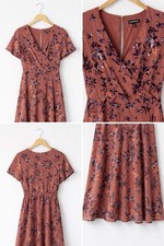 Express Women’s Floral Dress – Size 8 – Dusty Rose – V-Neck – Flutter Sleeve