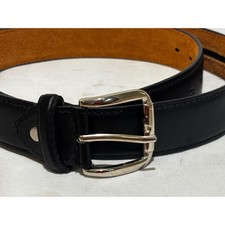 Black Genuine Leather Money Belt Hidden Zipper Pocket Silver Buckle 46 capsule
