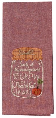 Thankful Heart Thanksgiving Embroidered Mason Jar Rusty Red Kitchen Tea Towel