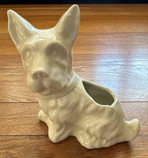 Vintage Ceramic White Scottie Dog Cairn Terrier Pottery Planter