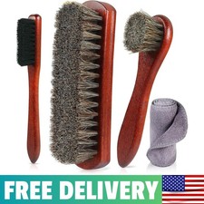 4-Piece Horsehair Shoe Brush Shine Kit, Horse Hair Brush For Leather Shoe