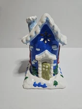 Tea Light Fairy House Candle Holder Christmas Winter House With Snow 7"