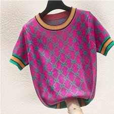 Multi Colored Printed Short Sleeve Sweater