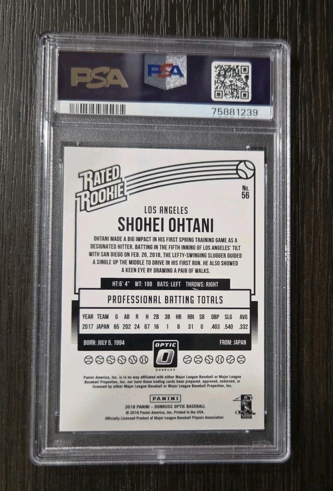 2018 Panini Donruss Optic - Rated Rookie Shohei Ohtani #56 Batting (RC) - Image 2 of 2