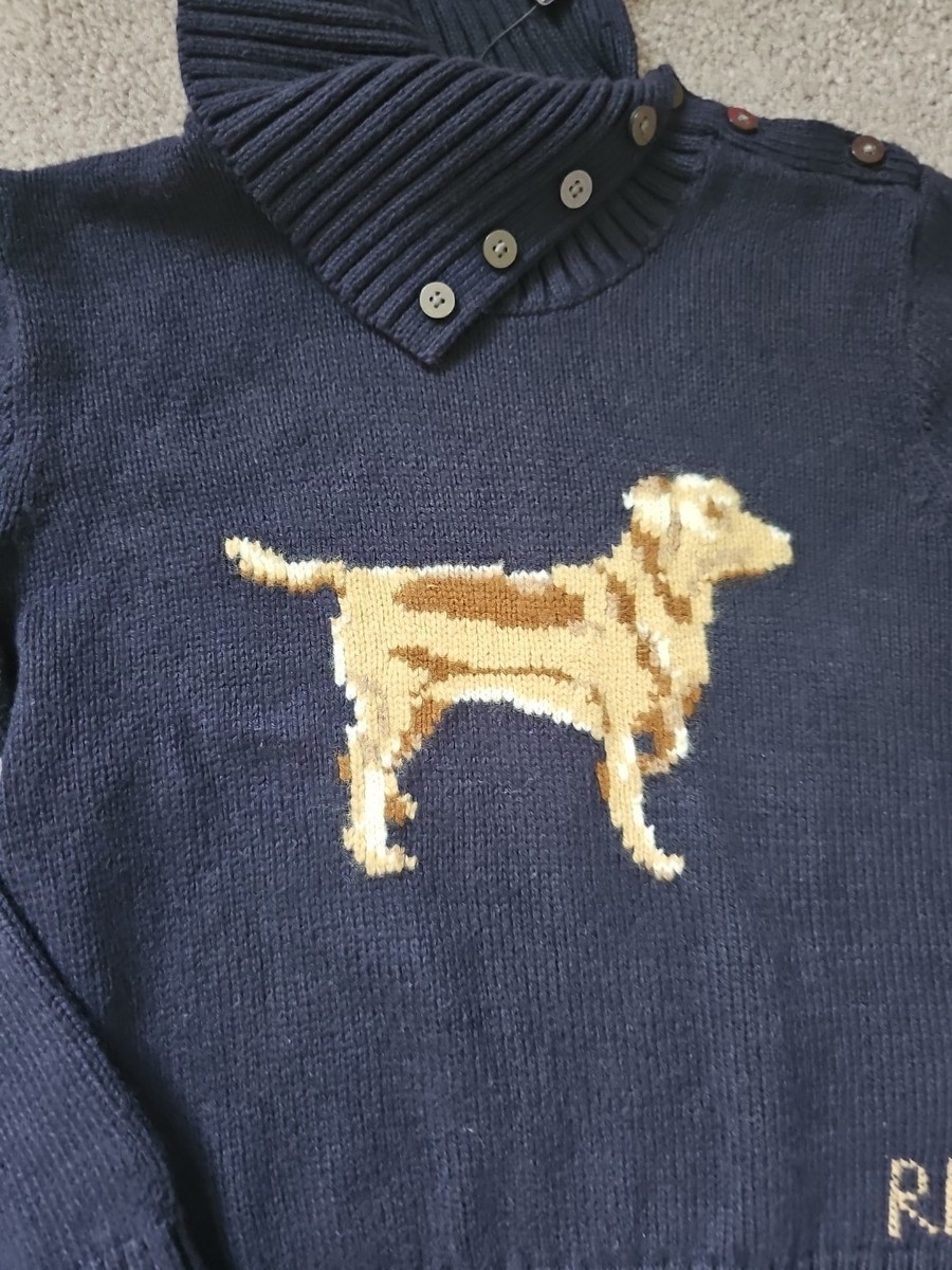 Polo Ralph Lauren Dog Cotton Blend Turtleneck Sweater Girls Navy