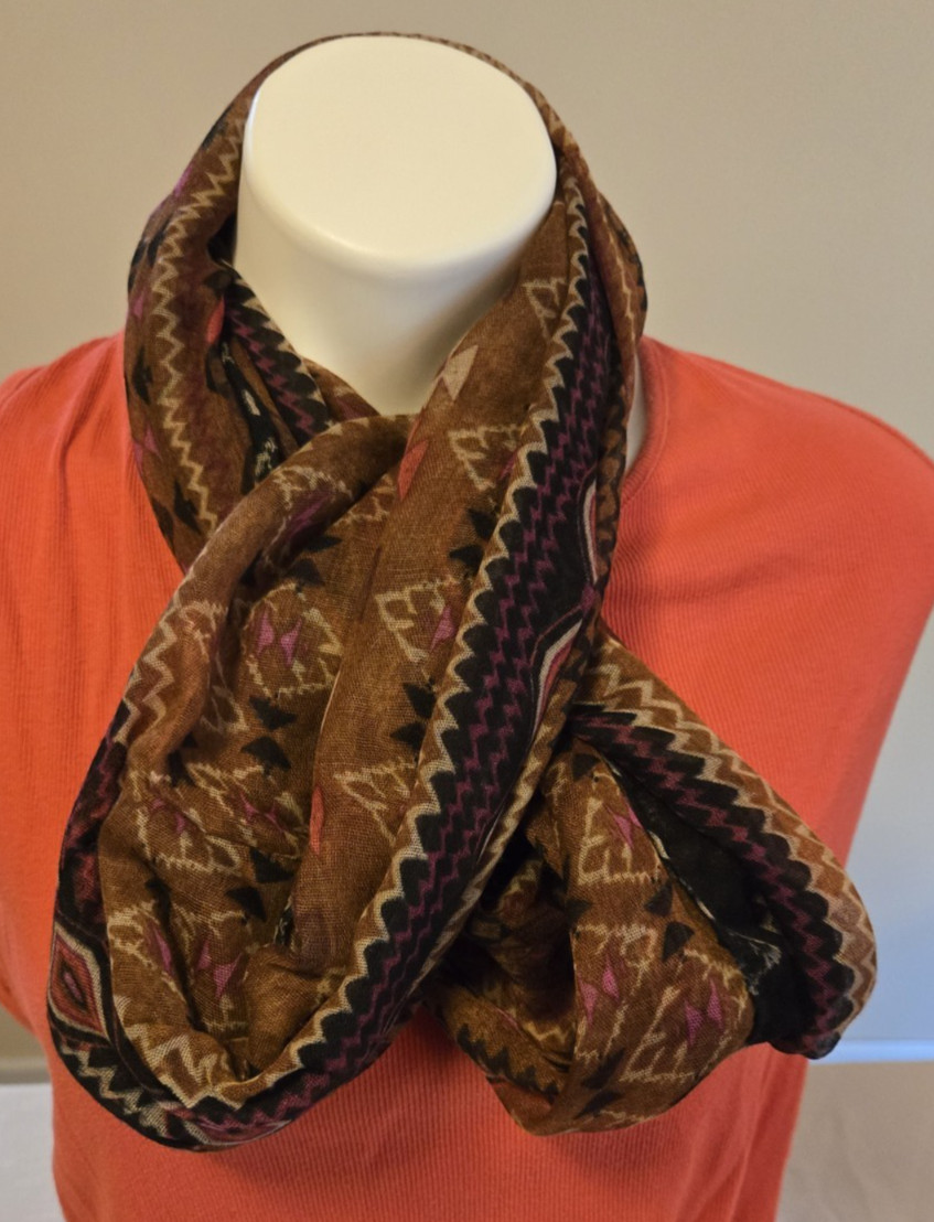 Southwest Pattern Infinity Scarf Polyester Brown … - image 3