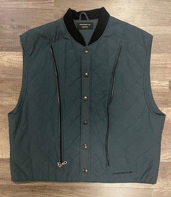 Vintage Porsche Auto Mens Size Small Quilted Vest Green Porsche Selection