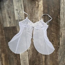 Sheer White Mesh Babydoll Cami Fairycore Coquette Tie Back Lingerie Top OS