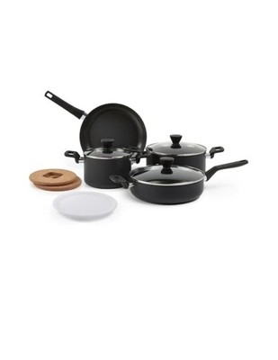 Amazon Basics 10-Piece Hard Anodized Nonstick Stackable Cookware Set Space Saver