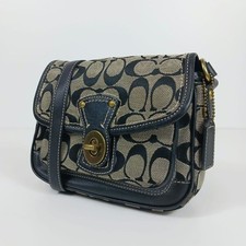 COACH Y2K Signature Cricket Crossbody Bag Canvas Leder Braun Navy 16 cm