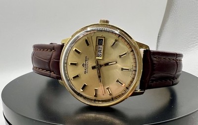 1960 s-1970 s Bucherer 25J, Plaque 20m Gold/SS back, ref. 5968 DD Day/Date- RUNS