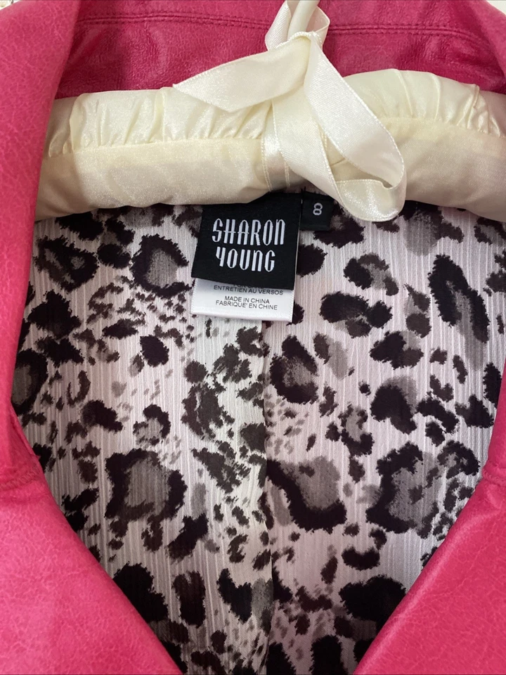 Vintage Sharon Young Eclectic Hot Pink Blazer Jacket Animal Print Lining Size 8 - Image 2 of 4