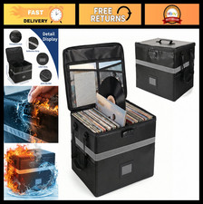 Vinyl Record Storage Box with Lock - Fireproof, Water Resistant Organizer for 15