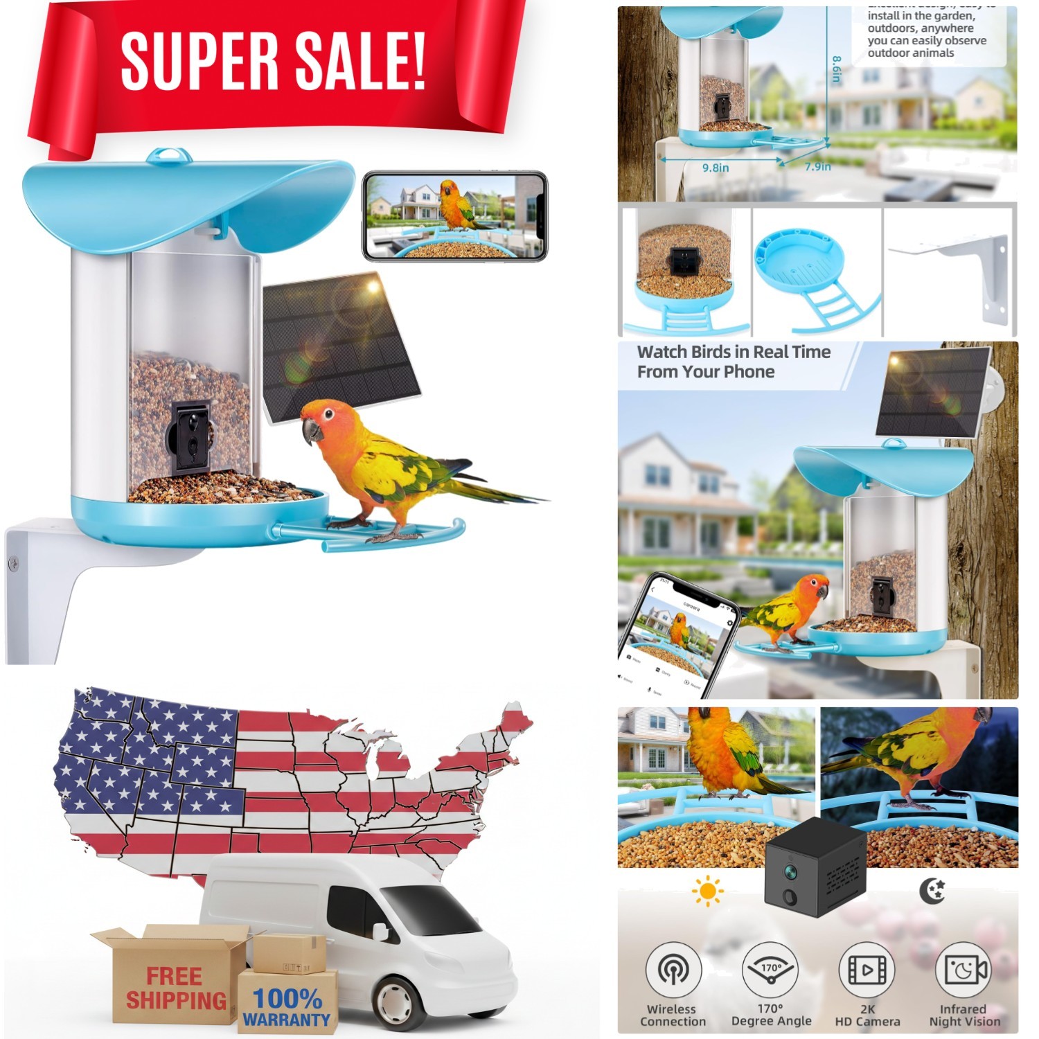 Smart Bird Feeder with 2K Live View Camera & AI Identify with Solar Panel