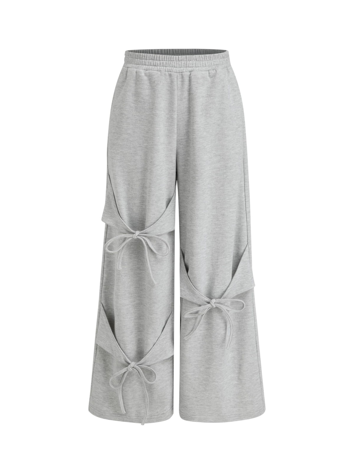Wide Leg Sweatpants Women Bow Knot Y2K Baggy Casual Lounge Pants Light Grey