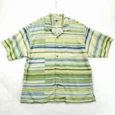Tommy Bahama Hawaiian Shirt Mens XL Green Blue Silk Camp