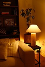 Modern Wooden Table Lamp   13" Natural Wood Base with 14" Linen Shade