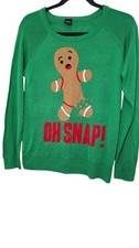 Green Ugly Christmas Sweater Gingerbread Man "Oh Snap " Size M