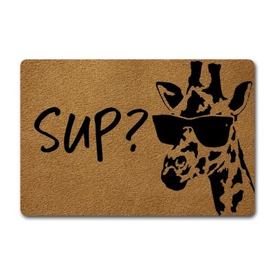 Funny Welcome Indoor Door Mat Sup Cool Giraffe What's Up Personalized Front P...