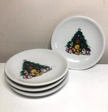 4 Replacement Plates 3.5" VTG Child Christmas Tea Set Teddy Bear Christmas Tree