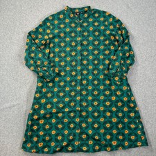 Marimekko Uniqlo Girls Floral Flannel Dress Size 140/ 9-10 Green/Orange Floral