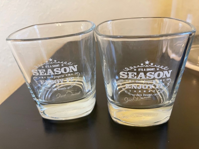 Jack Daniels Rocks Glasses 3" X 3.5" 6oz Set of  2 "Tis the season"
