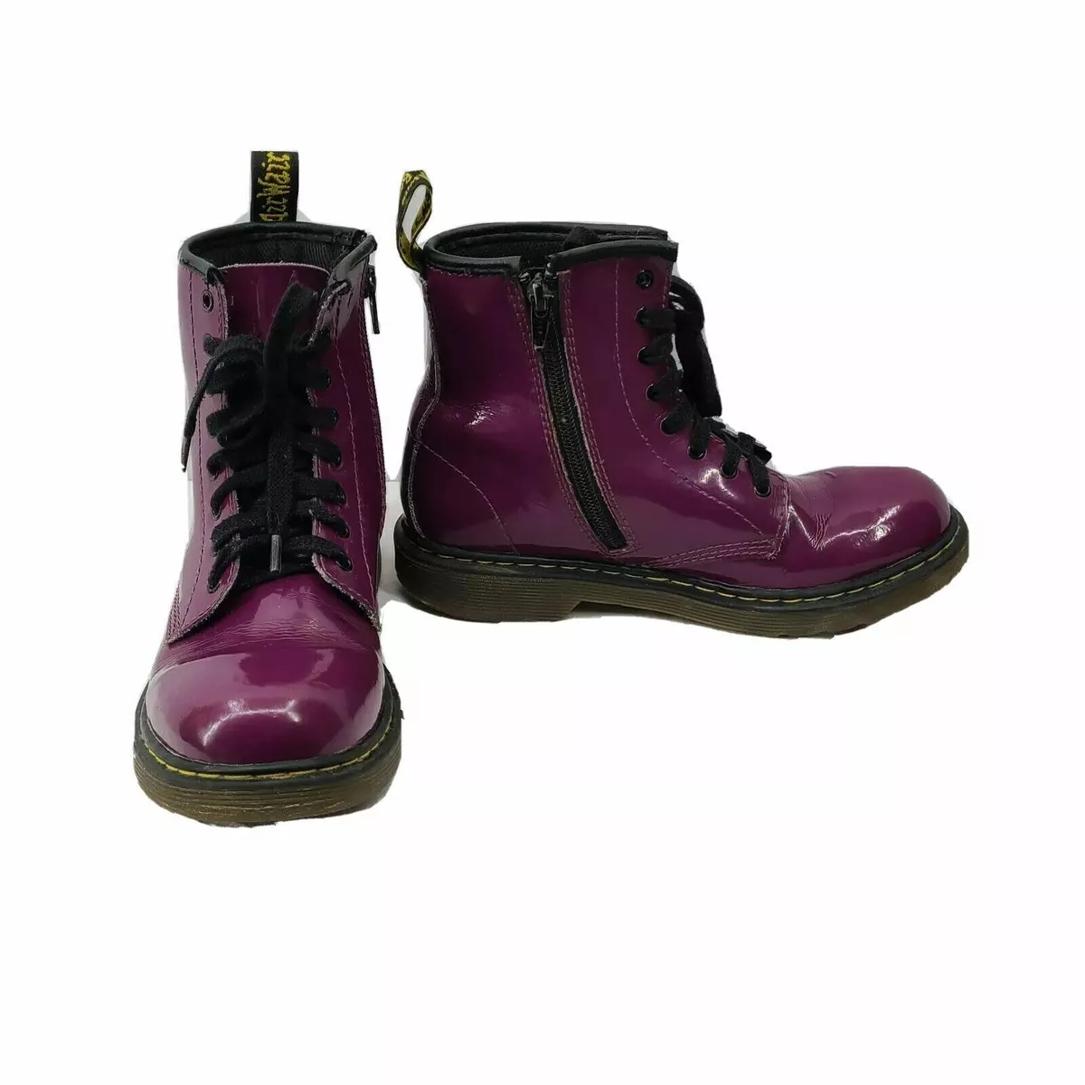 DR DOC MARTENS Delaney Purple Patent Leather Boots Sizes Womens US