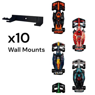 10x Wall Mount Hook for Lego Speed Champions F1 Formula 1 Cars - Wall Display