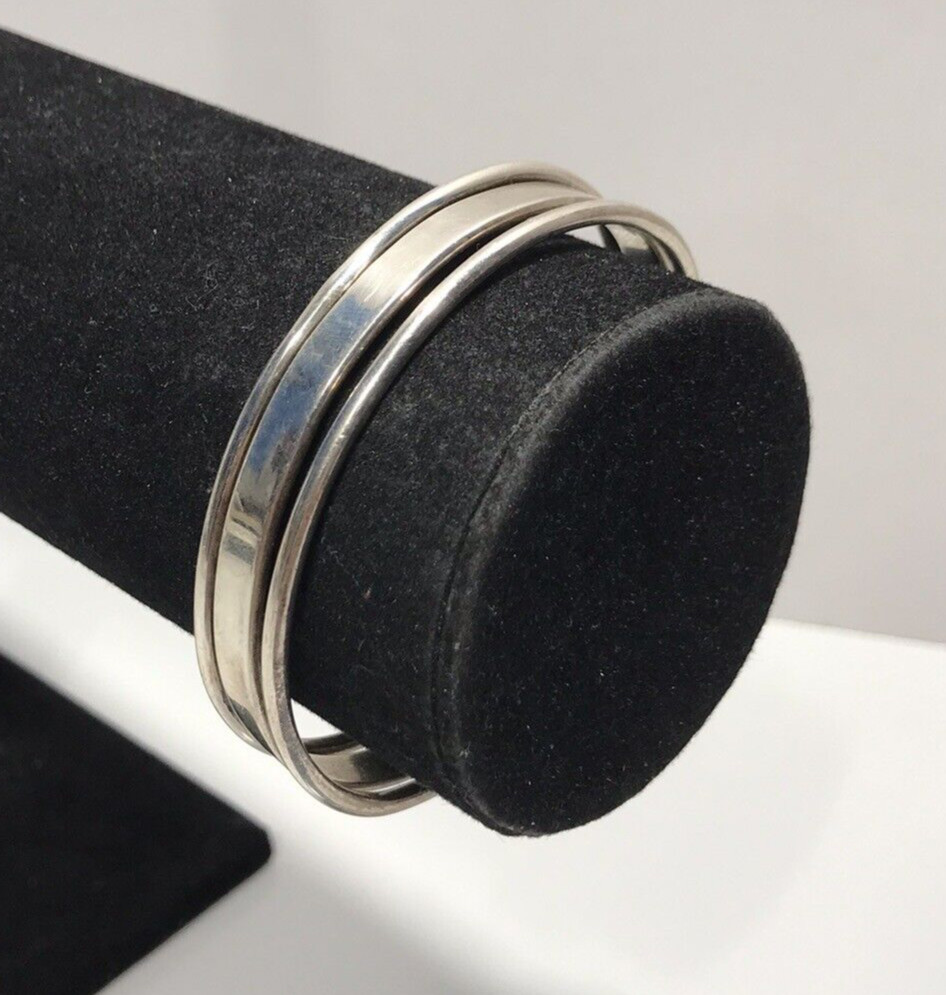 925 Sterling Silver Split Ribbed Plain Cuff Brace… - image 3