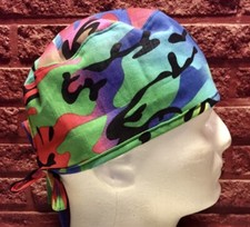 Colorful Neon Camo Scrub Hat Chemo Cap