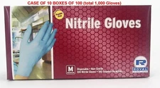Case of 1000 Royal Nitrile Gloves Medium M Blue Powder Free Food service