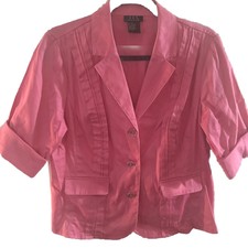 Woman Pl Vtg Pink Blazer Jacket Coat Pleated W Pockets 3/4 Sleeve Rockability