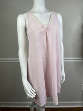 Vintage Miss Elaine Nightgown Cotton Blend Seersucker M Pink White