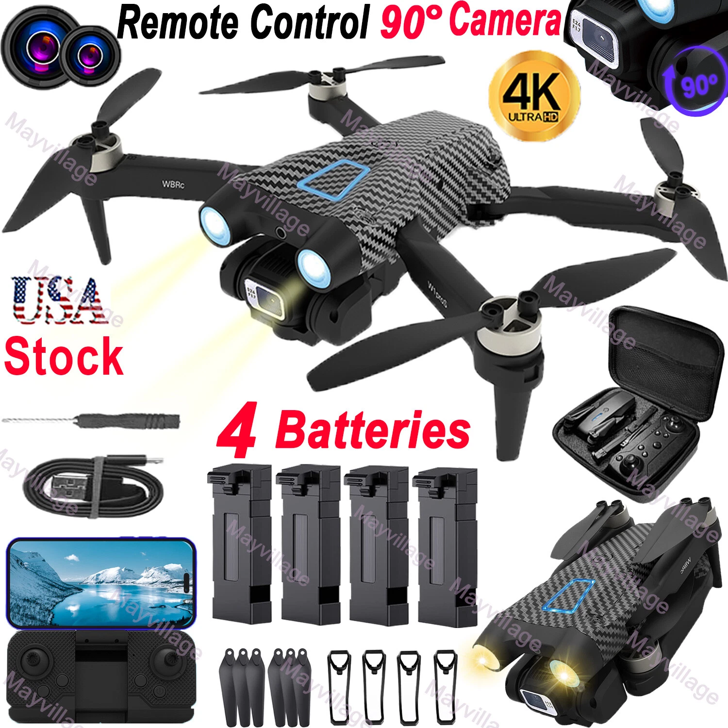 4K Dual Camera FPV Foldable Quadcopter with 4 Batteries