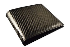 REAL CARBON FIBER GENUINE LEATHER BIFOLD WALLET W/ PHOTO ID FLAP - GLOSS