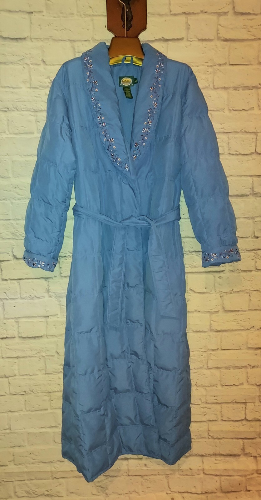 Cabela's Puffer Goose Down Robe Belted Pockets Full Length Floral