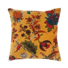 Indian Handmade Yellow Floral 100% Velvet Cushion Cover Pillow Case Throw Ethnic