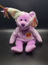 TY Beanie Baby - FEBRUARY the Teddy Birthday Bear (w/ hat) (9.5 inch) - MWMTs