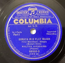 Walter Gieseking – 78 rpm Columbia Set X79: MOZART Sonata in B flat K570; E