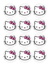 12 cartoon kitty, edible paper, cupcake cookie toppers CHOOSE SIZE pre cut