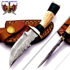 Custom Hand Made Forged Damascus Steel Hunting Bowie Knife handle Deer antler