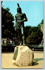 VTG Statue of Massasoit Protector of Pilgrims Plymouth Massachusetts Postcard