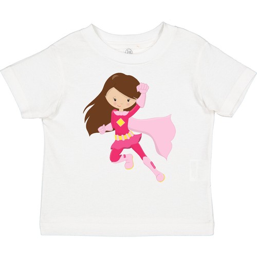 Inktastic Superhero Girl, Cute Girl, Brown Hair, Pink Cape Toddler T-Shirt Kid