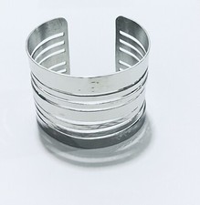 Women Fashion Hammered Wide Wire Open Bangle Cuff Bracelet Stainless Steel