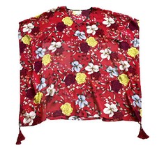 JOHNNY WAS JADE 100 Silk Vega Floral-Print V-Neck Silk Tunic with Tassel Trim