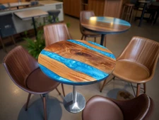 Handmade Blue Epoxy River Coffee Table – Live Edge Wood Resin Art – Unique Table
