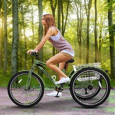 MOPHOTO Triciclo da Montagna per Adulti, Bici a 3 Ruote 7 Velocità, Tricicli per Adulti 24/26/27,5"