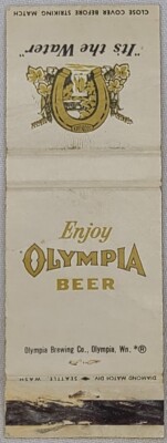 Vintage Diamond Matchbook Cover Olympia Beer Brewing Company WA W/ Map on Back